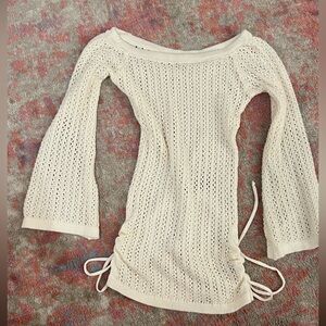 Cream knit off shoulder beach cover up